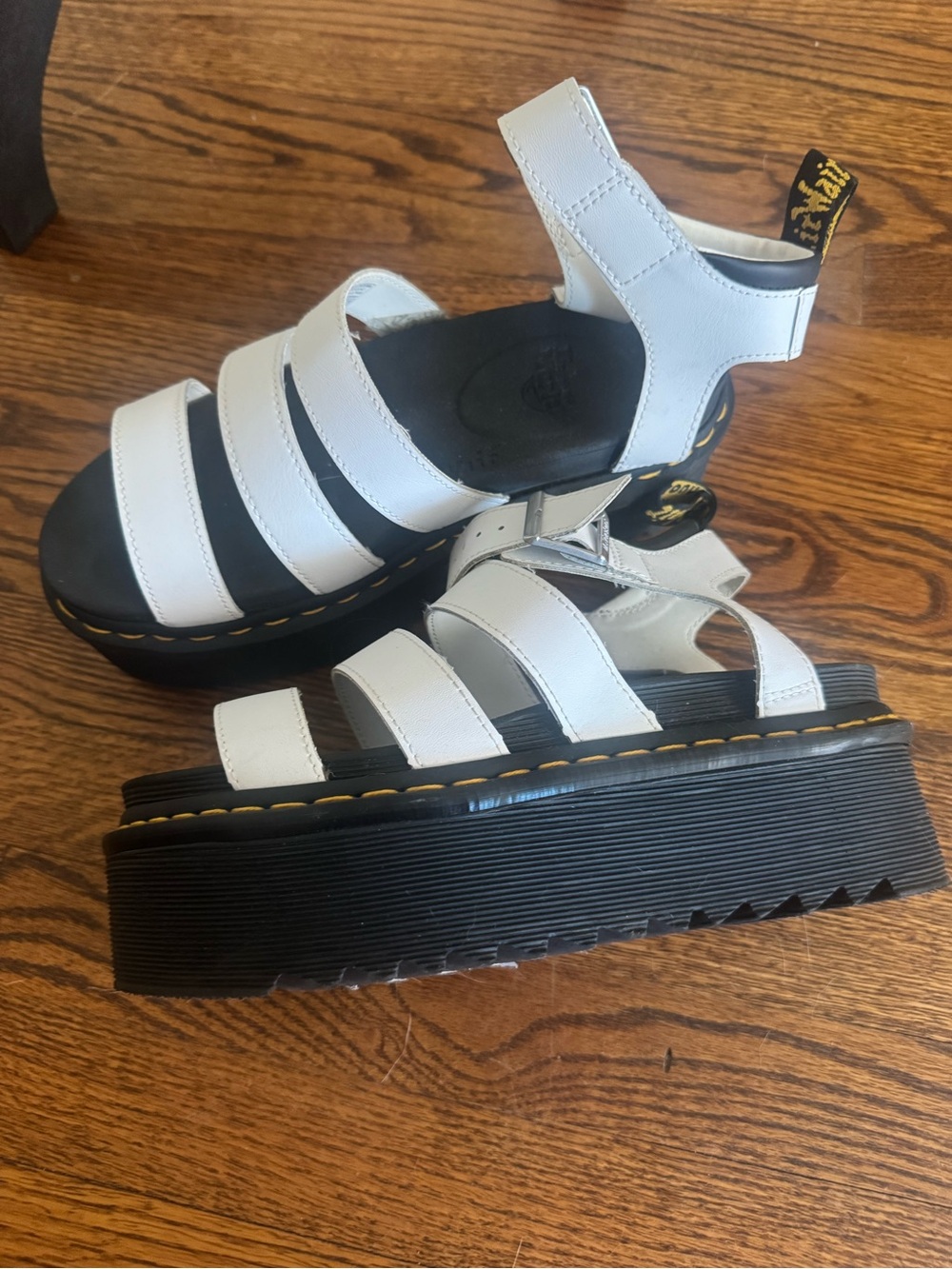 Dr. Martens White Platform Strappy Sandals with Black Sole